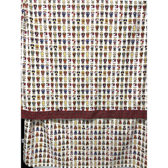 KING FLAT Tommy Hilfiger Royal Arms Crest Plaid Chambray Top Sheet Vintage - Picture 6 of 10